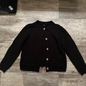 Black Textured Button-Up Cardigan